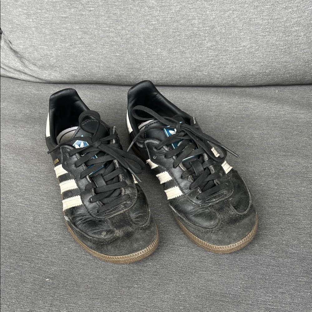 adidas Black Leather Sneakers with White Stripes